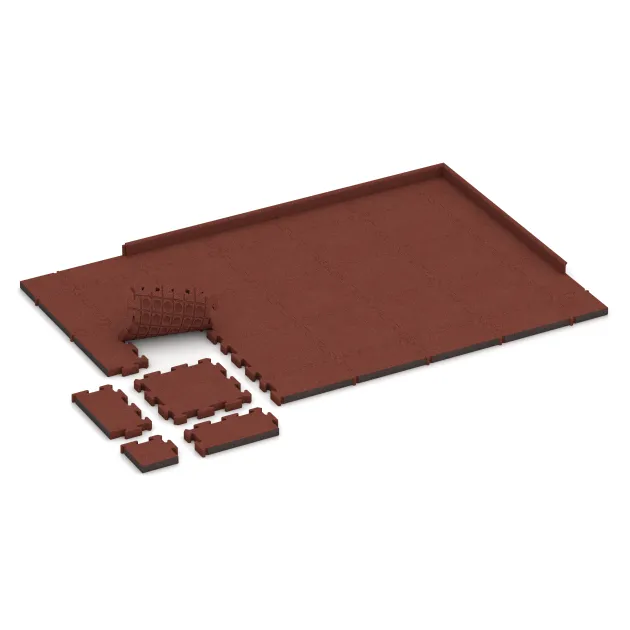 Typische Verlegung oder Einbausituation für den Artikel 4083 von WARCO - Gumijasta podloga za paddock, Farbton Opečno rdeča in der Abmessung 500 x 500 x 50 mm.