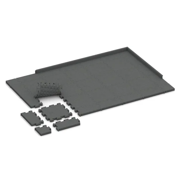 Typische Verlegung oder Einbausituation für den Artikel 3165 von WARCO - Fitnes zaščitna podlaga, Farbton Lupkovosiva in der Abmessung 500 x 500 x 50 mm.