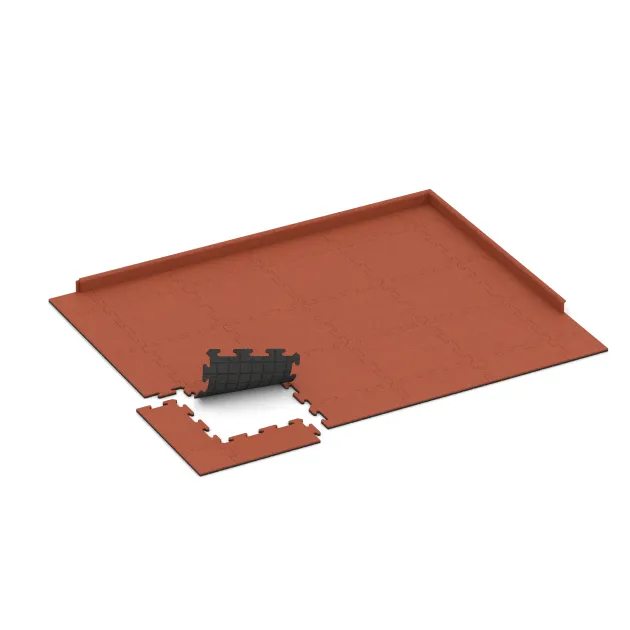 Typische Verlegung oder Einbausituation für den Artikel 6218 von WARCO - Športna plošča 1,8 cm, Farbton Svetlo rdeče-oranžna in der Abmessung 500 x 500 x 18 mm.