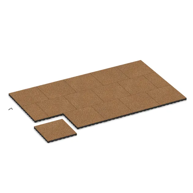 Typische Verlegung oder Einbausituation für den Artikel 5336 von WARCO - Gumijasta varovalna plošča za otroška igrišča, Farbton Terra Cotta in der Abmessung 500 x 500 x 40 mm.