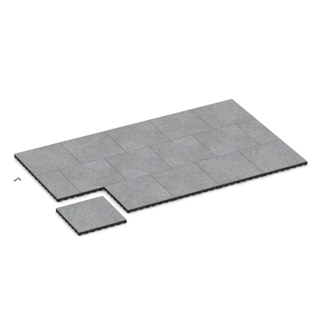 Typische Verlegung oder Einbausituation für den Artikel 5348 von WARCO - Gumijasta varovalna plošča za otroška igrišča, Farbton Sivi melange in der Abmessung 500 x 500 x 40 mm.