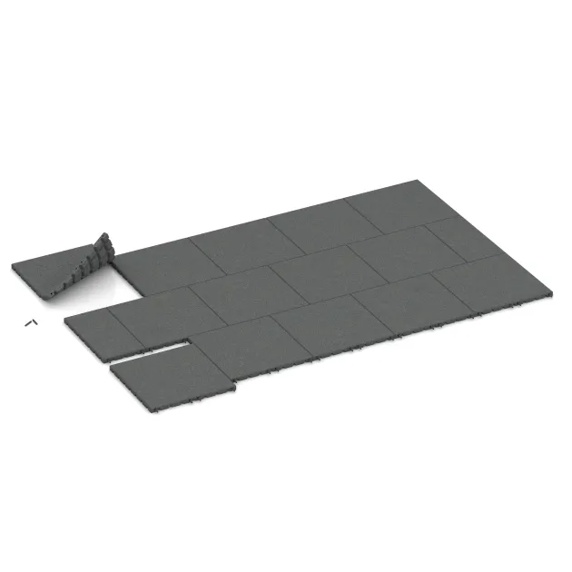 Typische Verlegung oder Einbausituation für den Artikel 0577 von WARCO - Gumijasta varovalna plošča za otroška igrišča, Farbton Lupkovosiva in der Abmessung 500 x 500 x 30 mm.