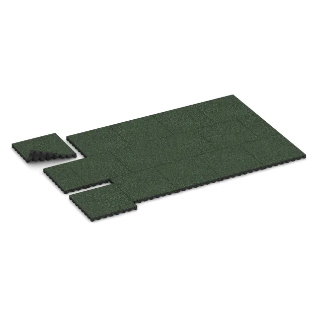 Typische Verlegung oder Einbausituation für den Artikel 5545 von WARCO - Varnostna gumijasta plošča za otroška igrišča 4,5 cm - EN 1177 ≤ 135 cm, Farbton Angleška trava in der Abmessung 500 x 500 x 45 mm.
