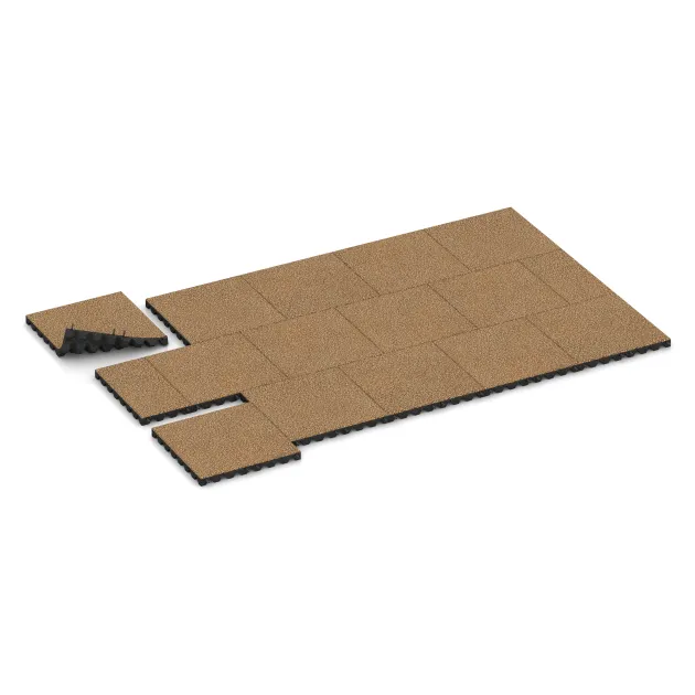 Typische Verlegung oder Einbausituation für den Artikel 5555 von WARCO - Varnostna gumijasta plošča za otroška igrišča 4,5 cm - EN 1177 ≤ 135 cm, Farbton Maroko in der Abmessung 500 x 500 x 45 mm.