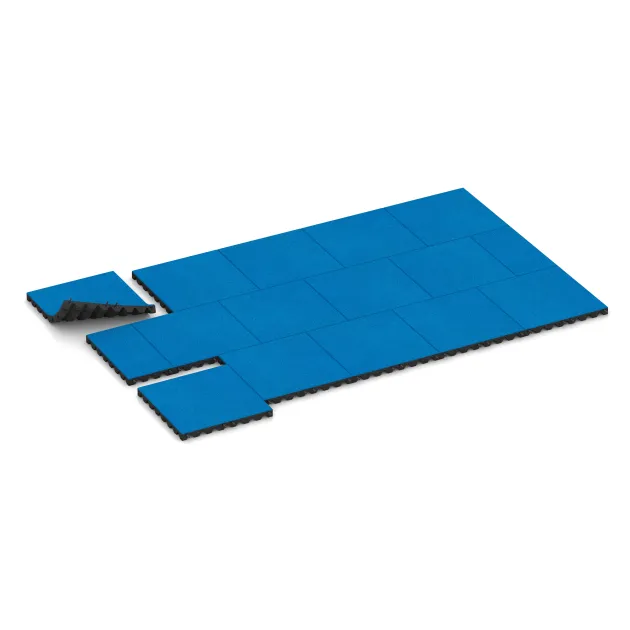 Typische Verlegung oder Einbausituation für den Artikel 5532 von WARCO - Varnostna gumijasta plošča za otroška igrišča 4,5 cm - EN 1177 ≤ 135 cm, Farbton Nebe modra in der Abmessung 500 x 500 x 45 mm.