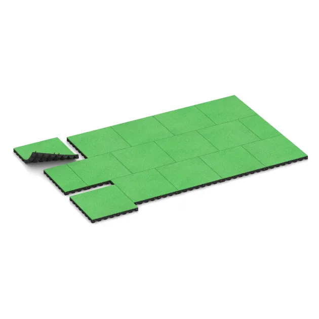 Typische Verlegung oder Einbausituation für den Artikel 5536 von WARCO - Varnostna gumijasta plošča za otroška igrišča 4,5 cm - EN 1177 ≤ 135 cm, Farbton Pomladno zelena in der Abmessung 500 x 500 x 45 mm.