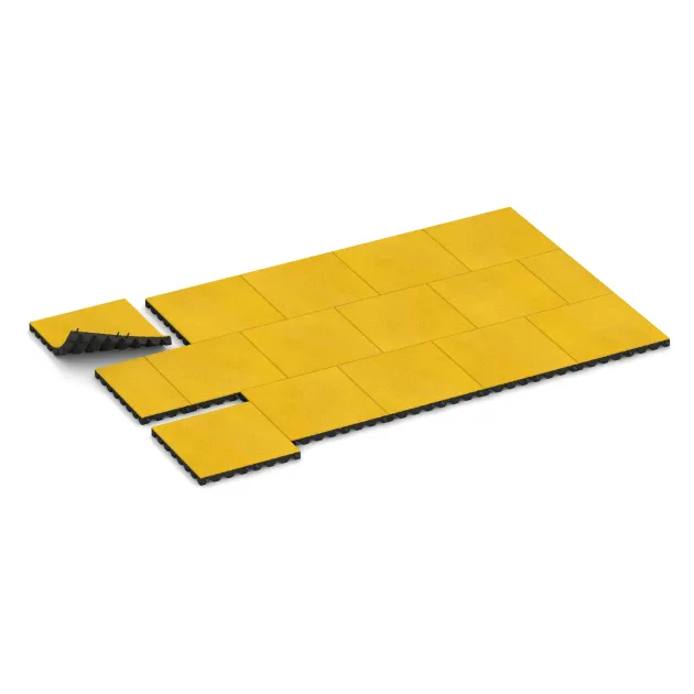 Typische Verlegung oder Einbausituation für den Artikel 5537 von WARCO - Varnostna gumijasta plošča za otroška igrišča 4,5 cm - EN 1177 ≤ 135 cm, Farbton Citronsko rumena in der Abmessung 500 x 500 x 45 mm.