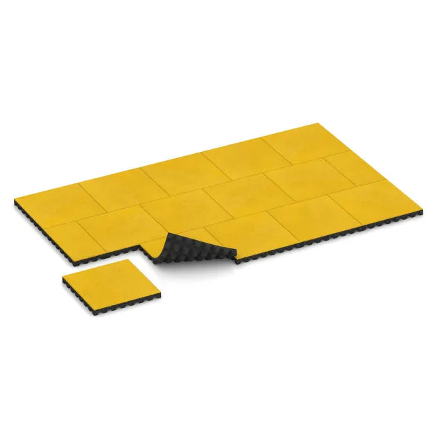 Typische Verlegung oder Einbausituation für den Artikel 0686 von WARCO - Gumijasta varovalna plošča za otroška igrišča, Farbton Citronsko rumena in der Abmessung 500 x 500 x 50 mm.