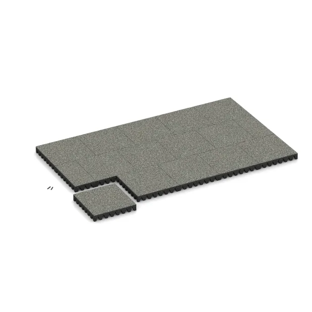 Typische Verlegung oder Einbausituation für den Artikel 5367 von WARCO - Gumijasta varovalna plošča za otroška igrišča, Farbton Siv granit in der Abmessung 500 x 500 x 80 mm.