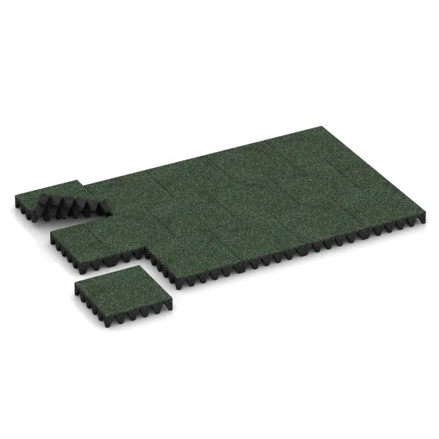 Typische Verlegung oder Einbausituation für den Artikel 5646 von WARCO - Varnostna gumijasta plošča za otroška igrišča 10 cm - EN 1177 ≤ 300 cm, Farbton Angleška trava in der Abmessung 500 x 500 x 100 mm.