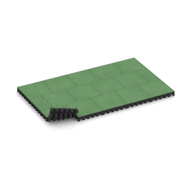 Typische Verlegung oder Einbausituation für den Artikel 0741 von WARCO - Gumijasta varovalna plošča za otroška igrišča, Farbton Bledo zelena in der Abmessung 500 x 500 x 100 mm.