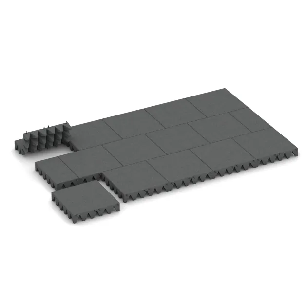 Typische Verlegung oder Einbausituation für den Artikel 0747 von WARCO - Gumijasta varovalna plošča za otroška igrišča, Farbton Lupkovosiva in der Abmessung 500 x 500 x 100 mm.