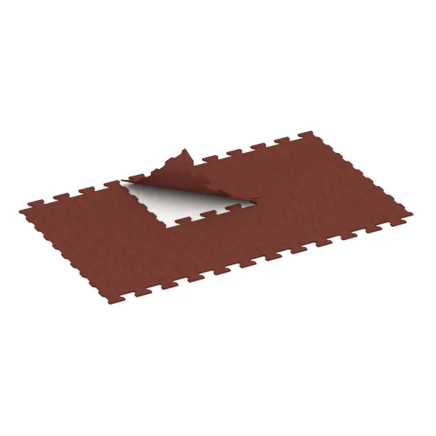 Typische Verlegung oder Einbausituation für den Artikel 5192 von WARCO - Gumijasta plošča – dvojni T / H, Farbton Opečno rdeča in der Abmessung 1120 x 1000 x 17 mm.