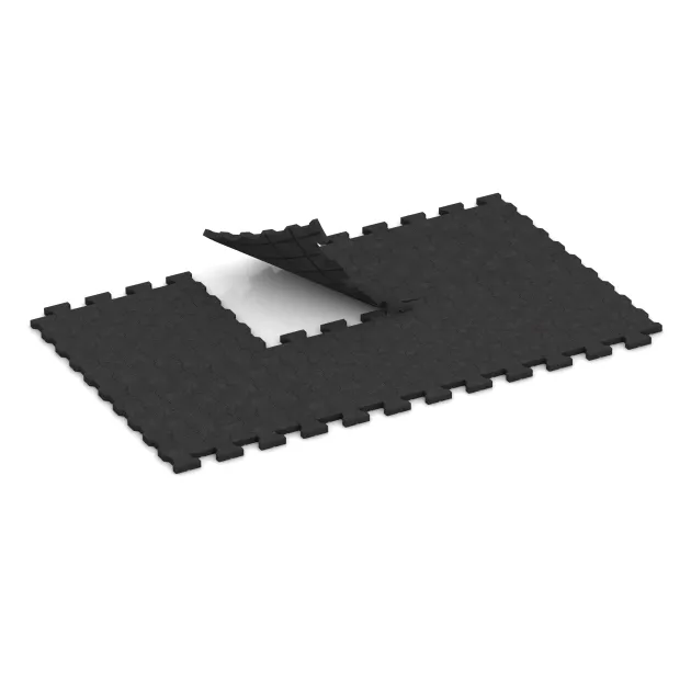 Typische Verlegung oder Einbausituation für den Artikel 3545 von WARCO - Gumijasta plošča – dvojni T / H, Farbton Antracit in der Abmessung 1120 x 1000 x 43 mm.