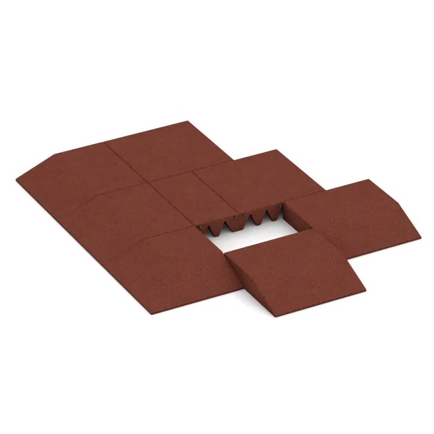 Typische Verlegung oder Einbausituation für den Artikel 0456 von WARCO - Rand-Platte (eine Seite abgeschrägt), Farbton Opečno rdeča in der Abmessung 500 x 500 x 100 mm.
